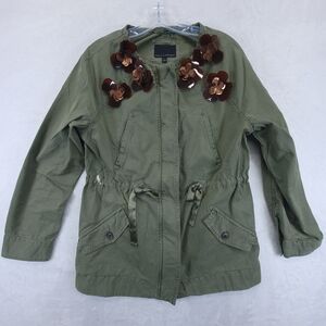 Banana Republic Jacket Soft Shell Olive Green With Brown Flower Flair Size S
